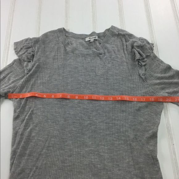 Madewell XL Gray Ruffle Sleeve Pullover Sweater Ribbed Knit Lightweight Top NEW - Picture 5 of 8